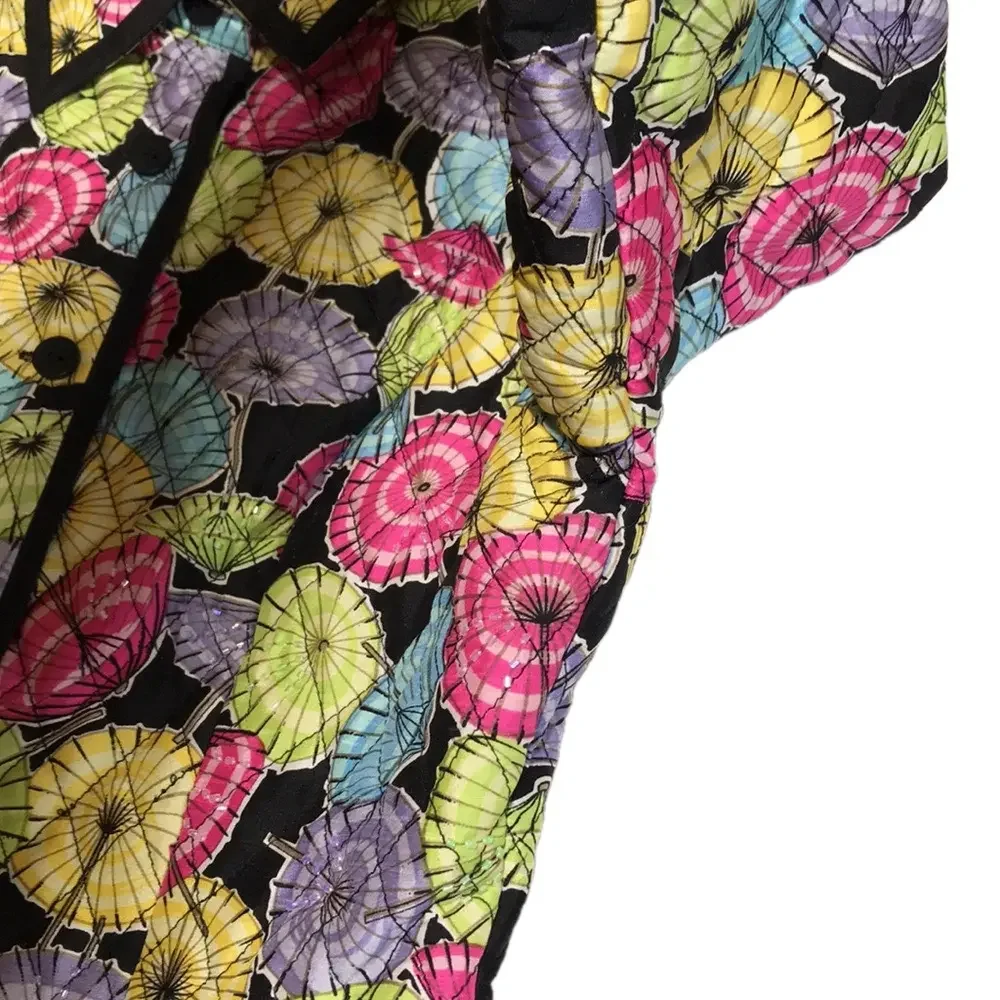 VTG—SILKLAND—Umbrella Print Silk Quilted Beaded Lined Button Up Jacket—Sz Small - Picture 11 of 16